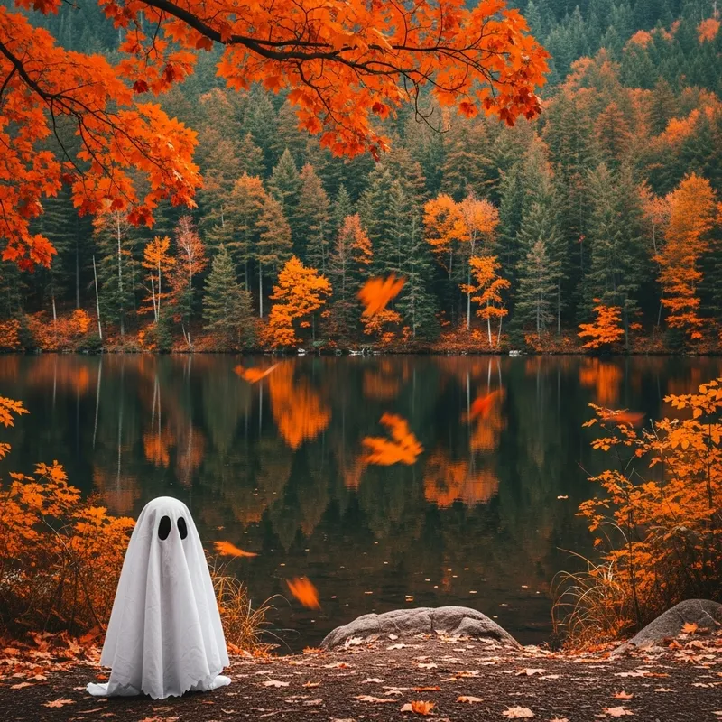 Tranquil Child-Like Ghost Costume at Serene Lake