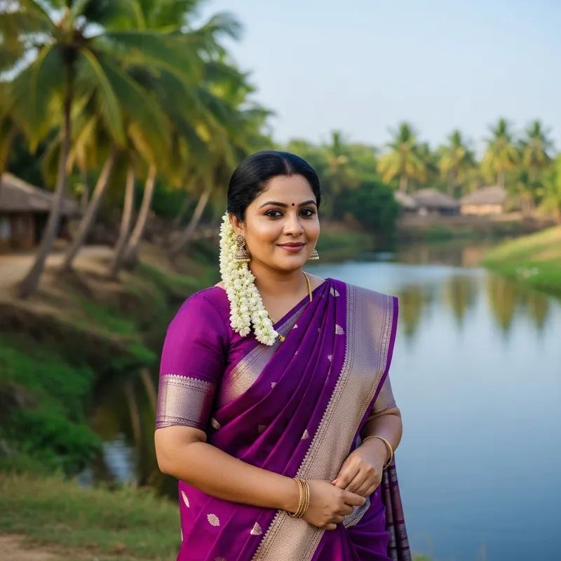 South Indian Woman in Colorful Saree with Confidence