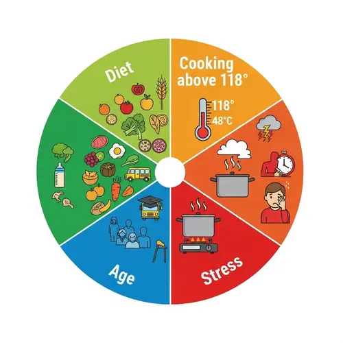 Wheel Chart Depicting Diet, Age, Cooking, and Stress