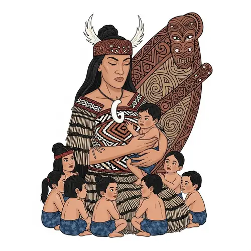 Maori Goddess: Traditional Art Depiction with Children