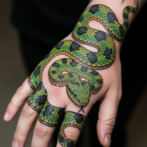 Bush Viper Hand Tattoo Design - Detailed and Realistic Artwork