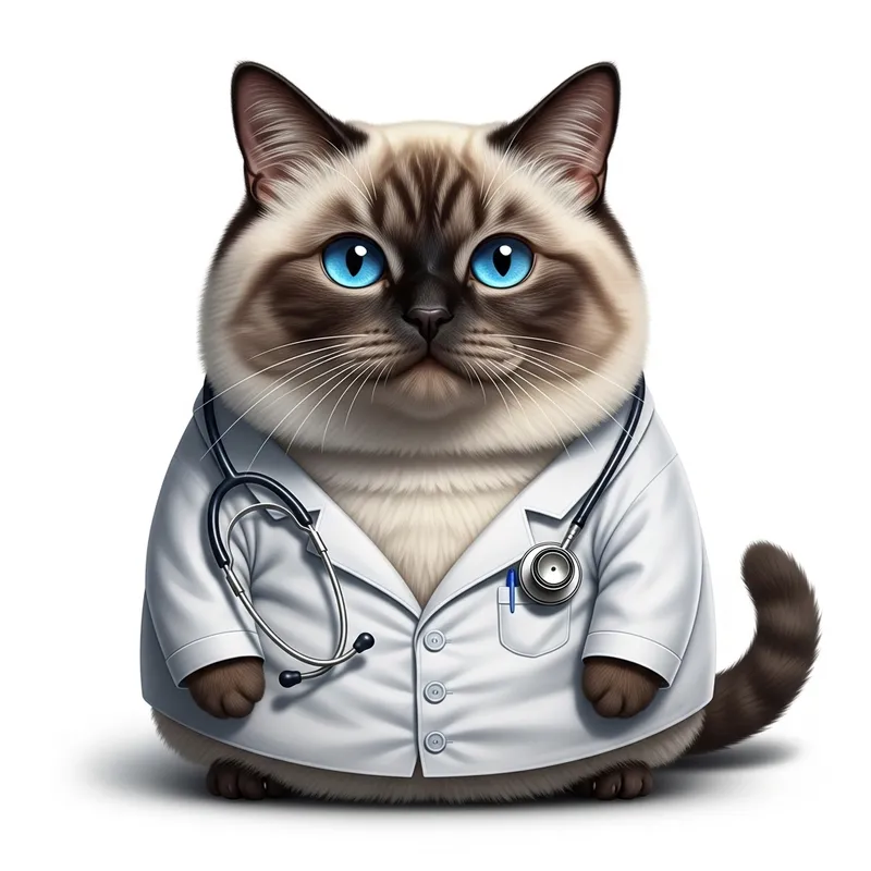 Realistic Chubby Siamese & Persian Cat as Doctor - Portrait Photo
