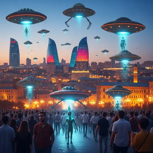 Futuristic Baku Azerbaijan Streets: Alien Invasion Fantasy