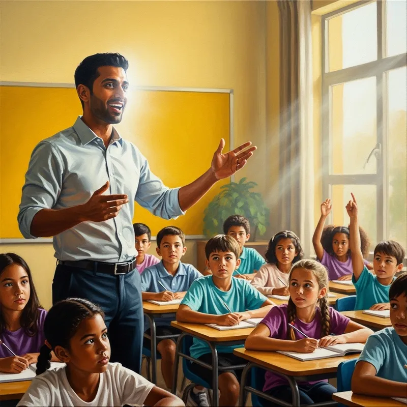 Enthusiastic Teacher Oil Painting - Education Art