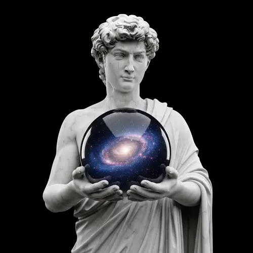 Marble Statue Holding Cosmic Sphere - Detailed Sculpture