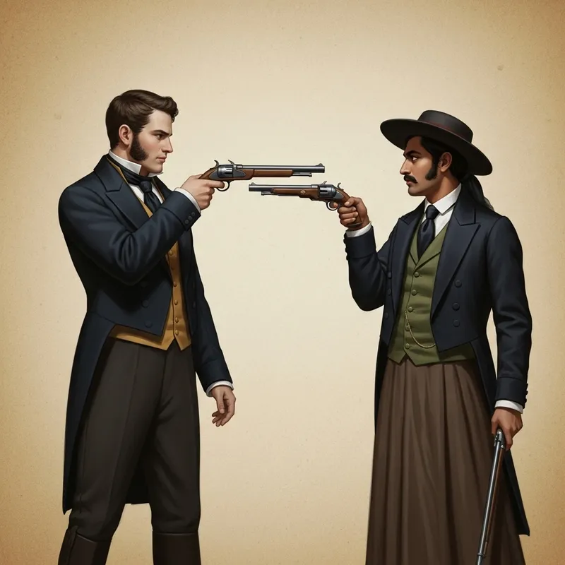 Intriguing Duel of Dapper Gentlemen in Vintage Oil Painting Style