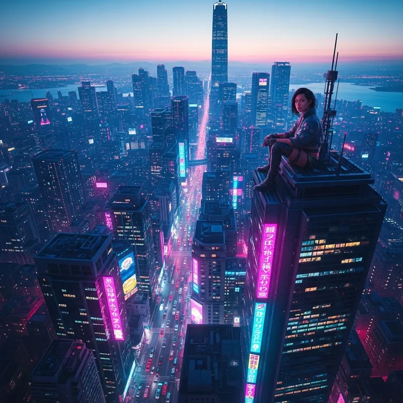 Neon-Lit Cyberpunk Cityscape: Vibrant Colors and Tokyo Aesthetics