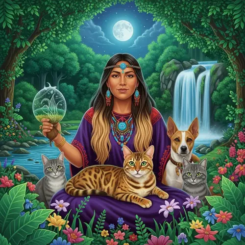 Enchanting Scene: Hispanic Female Shaman in Mystical Forest