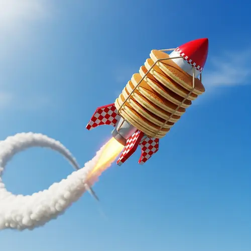 Flying Pancakes on Rocket - Delicious Breakfast Scene