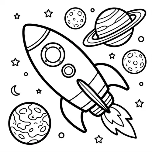 Free Black and White Rocket Coloring Page