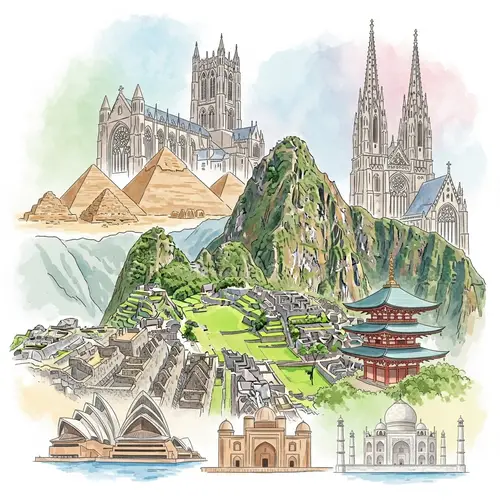 Global Heritage Sites Watercolor Painting