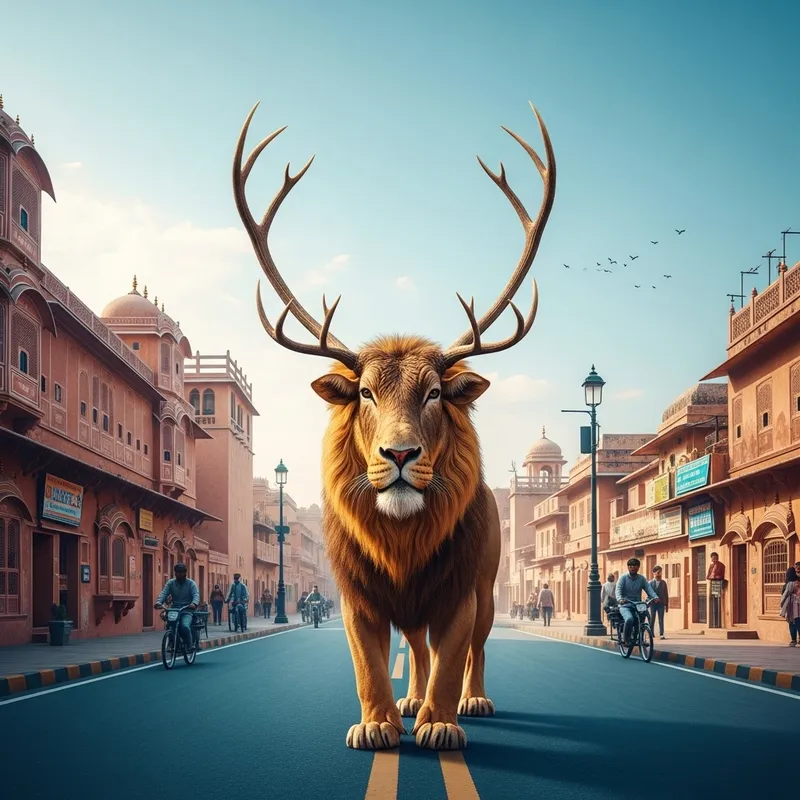 Majestic Lion-Bull Hybrid in Jaipur Streets