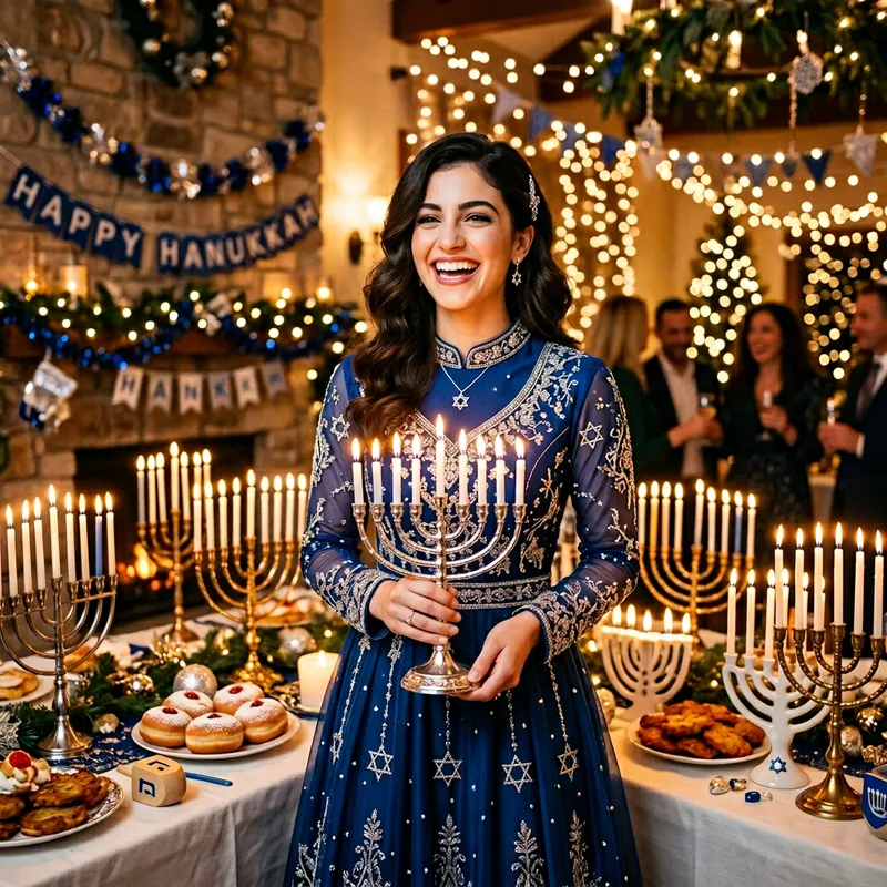 Stunning Hanukkah Celebration with Model in Blue & Silver