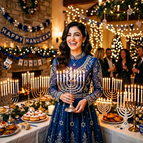 Stunning Hanukkah Celebration with Model in Blue & Silver