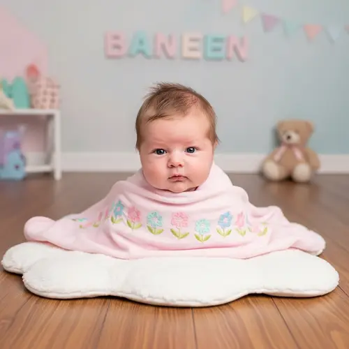 Adorable Newborn Baby Girl Portrait with Chubby Cheeks & Blue Eyes