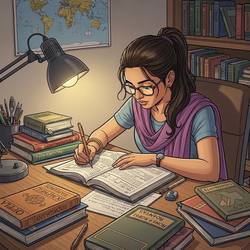 South Asian Girl Studying: Detailed Learning Scene