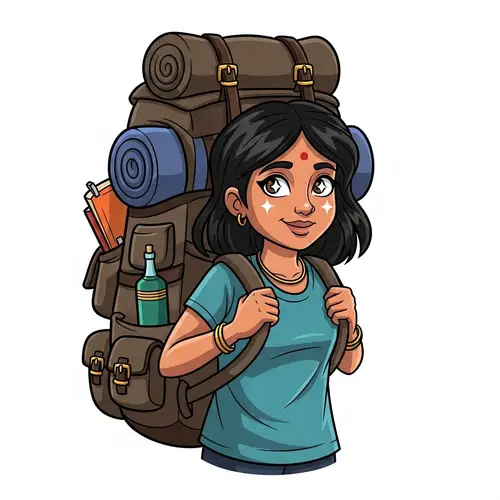 Adventurous Girl Cartoon Character with Backpack