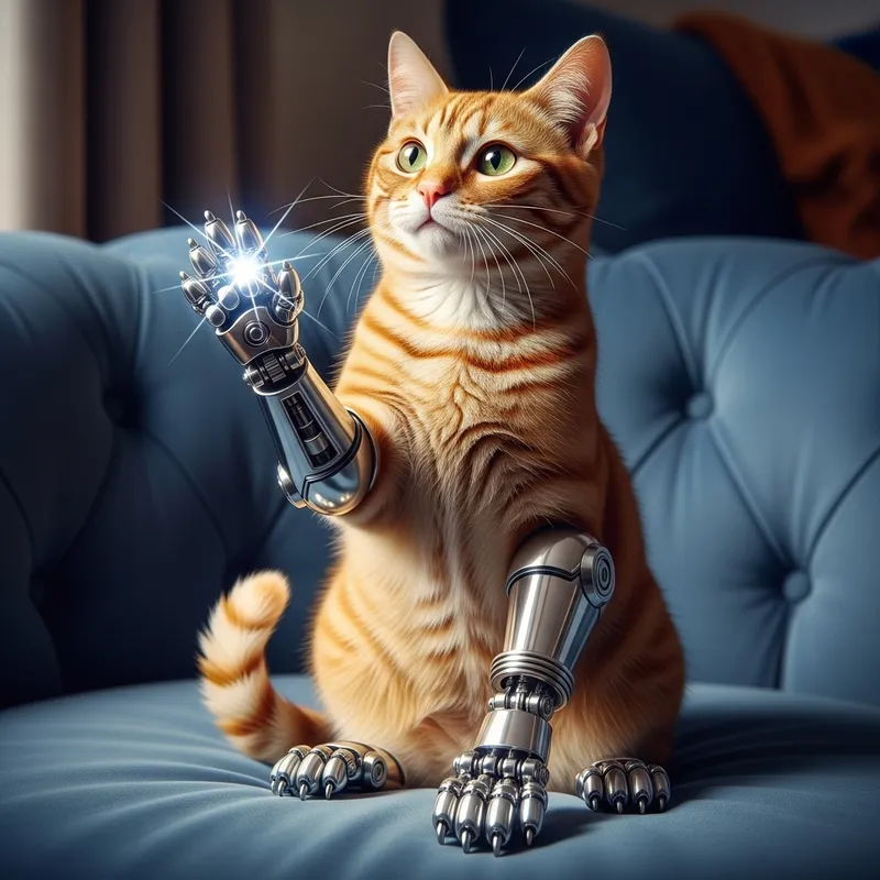 Sparkling Orange Cat with Mechanical Paws