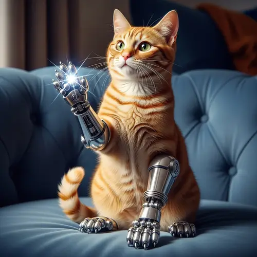 Cute Orange Cat with Mechanical Paws
