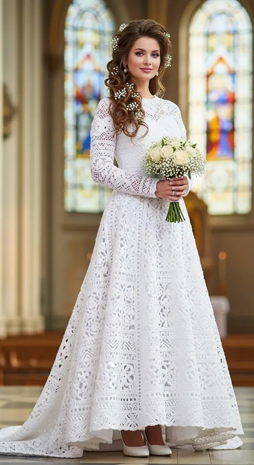 Fashionable Ethnic Wedding Dress with Russian Crochet Stitches