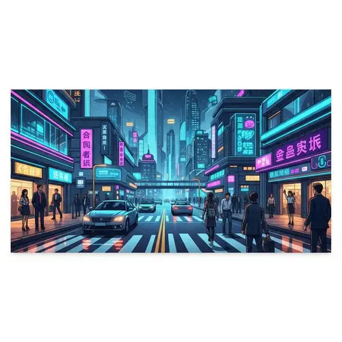 Futuristic Cityscape: AI Innovation, Neon Lights, Skyscrapers