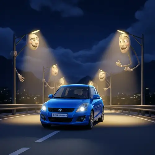 Blue Suzuki Swift Hybrid Driving at Night - Animated Scene