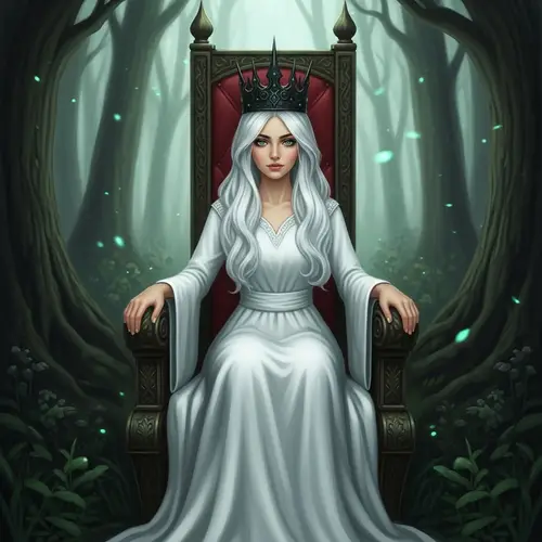 Royal Middle-Eastern Girl in Forest Throne with Emerald Eyes
