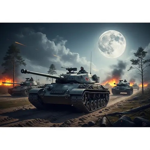 Moonlit Battlefield Blitzkrieg: Rommel's Armored Divisions in Action
