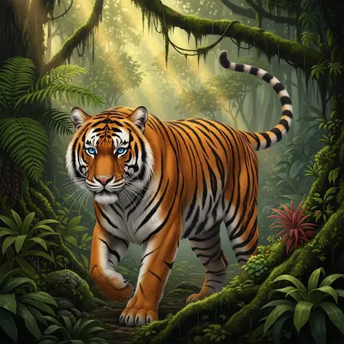Majestic Tiger in Lush Green Jungle - Powerful and Vibrant