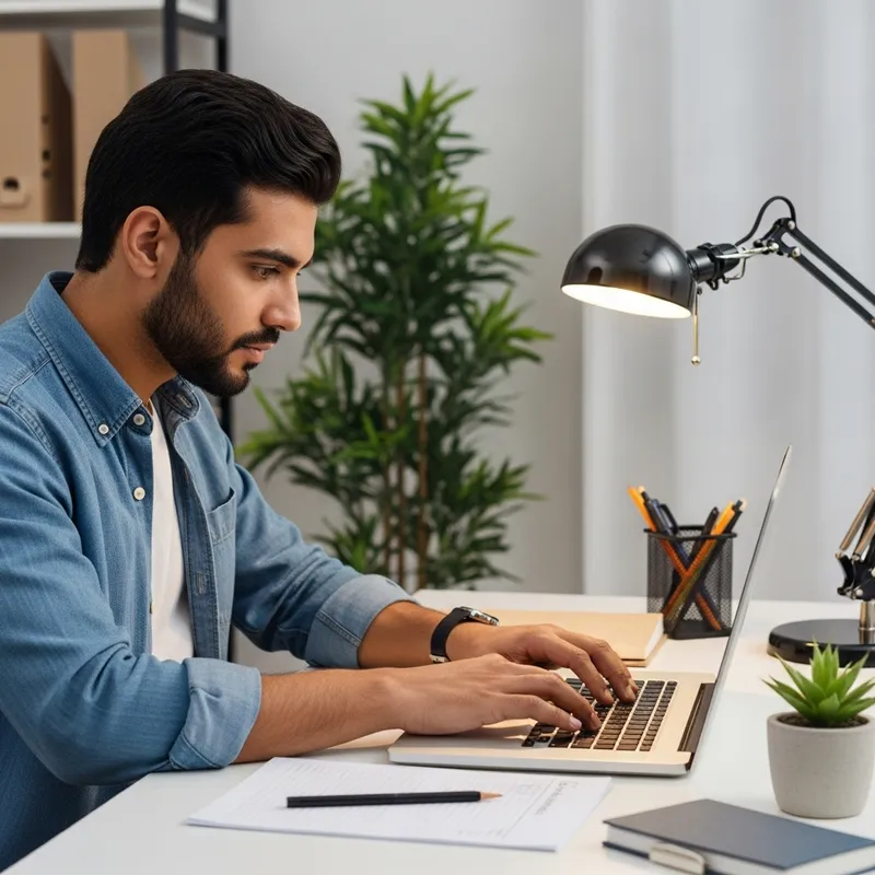 Adult Male Student Embarking on Online English Learning Journey