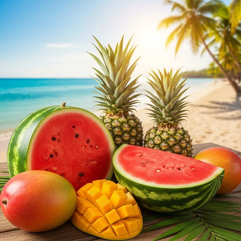 Tropical Beach Fruits: Watermelons, Mangoes & Pineapples