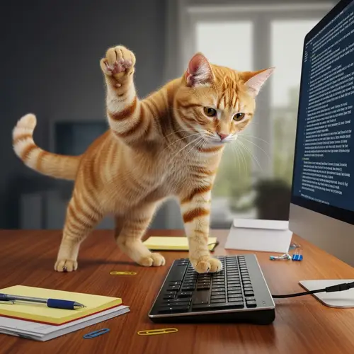 Playful Cat Stepping on Modern Keyboard