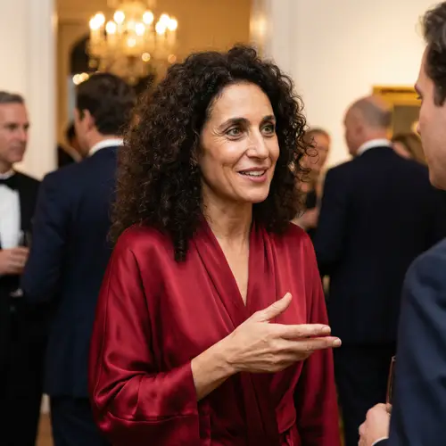 Confident and Charismatic Female Figure in Red Gown