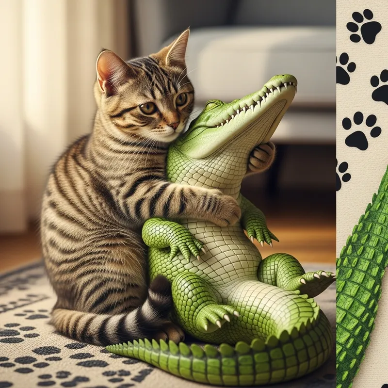 Adorable Cat Cuddles Gentle Crocodile Adorable Cat Cuddles Gentle Crocodile