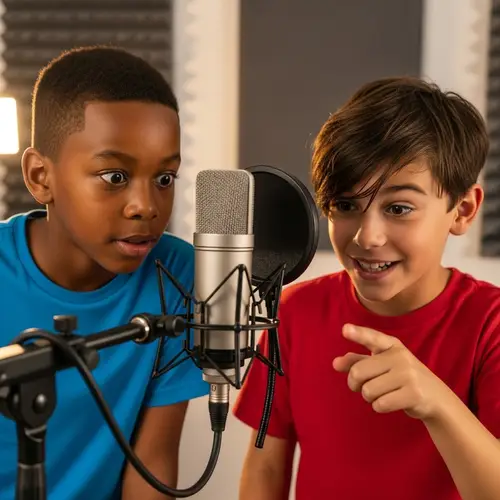 Two Boys Looking at Microphone | Diverse Representation