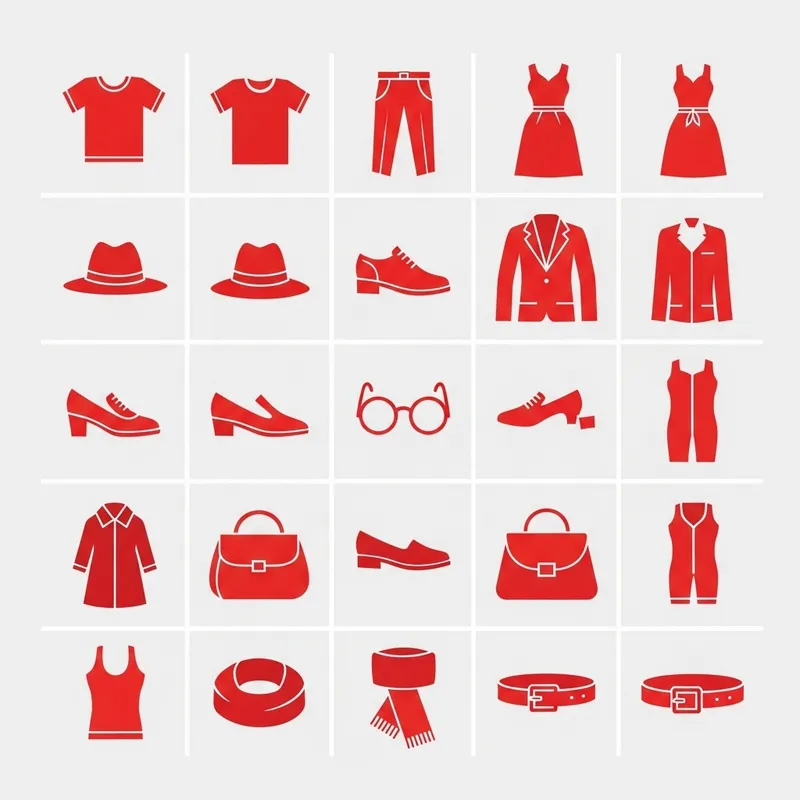 Minimalist Clothing & Accessories Icons in Red Color Palette