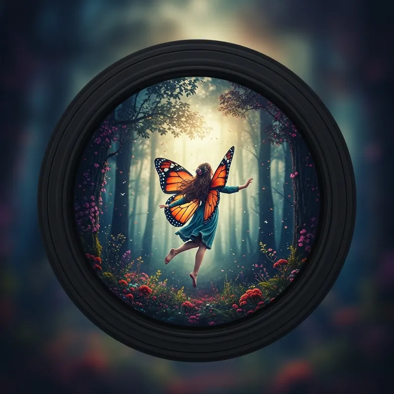 Magical Girl with Butterfly Wings in Enchanted Forest