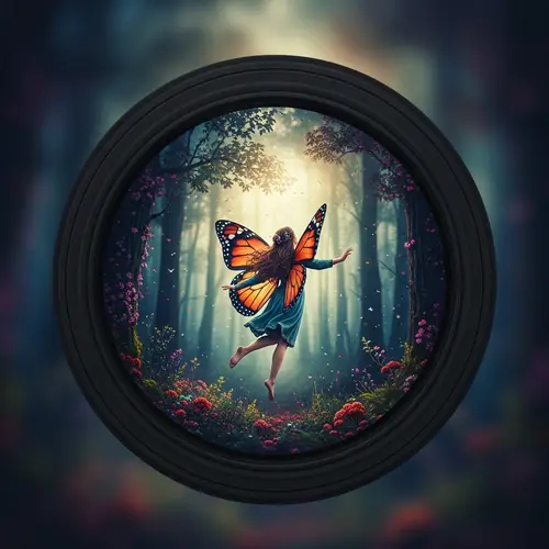 Magical Girl with Butterfly Wings in Enchanted Forest