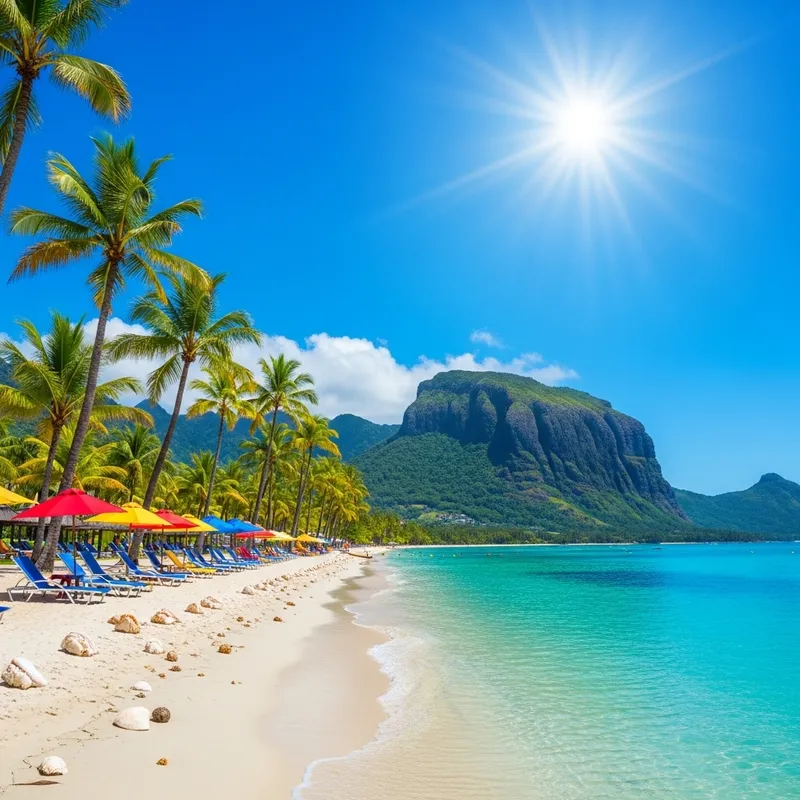 Clear Turquoise Ocean Waters and White Sandy Beach in Mauritius Clear Turquoise Ocean Waters and White Sandy Beach in Mauritius