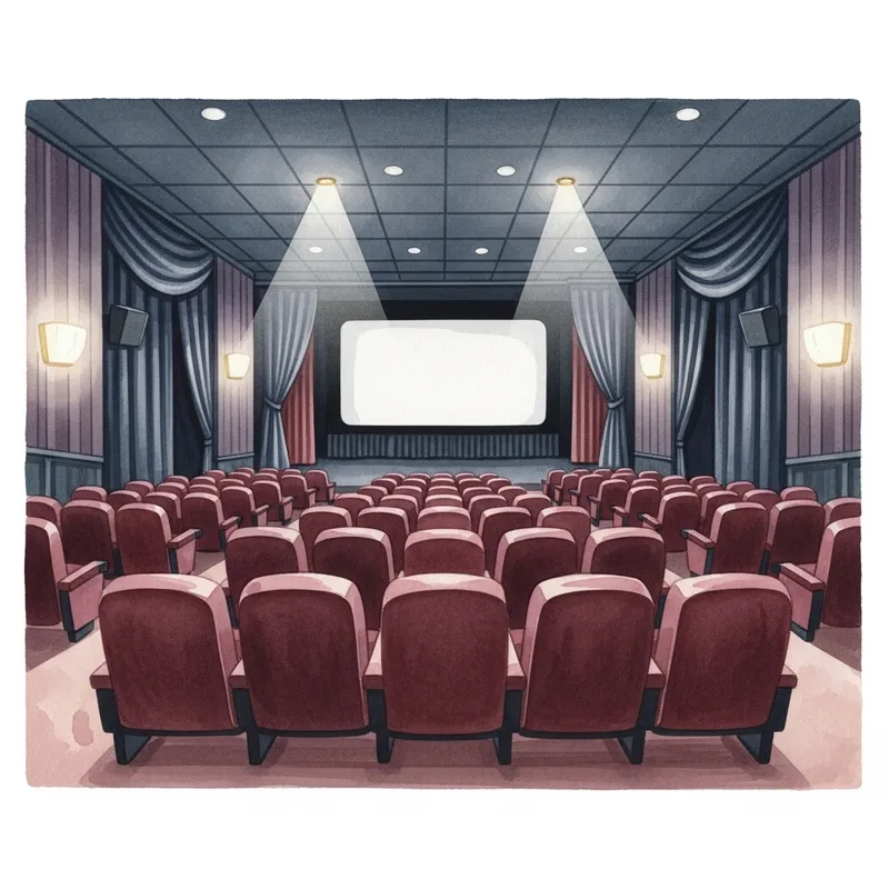 Intimate Cinema Setting with Dim Lighting and Empty Seats