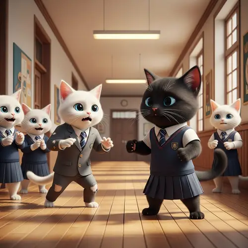 Real Life British Black Cat Wrestler in School Corridor