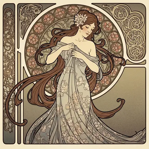 Elegant Art Nouveau Lady Undressing Illustration