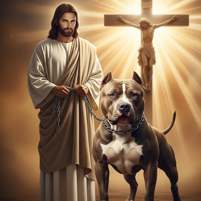 Jesus with Pit Bull and Cross | Divine Connection