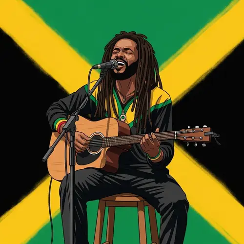 Bob Marley Painting in Jamaican Flag Colors