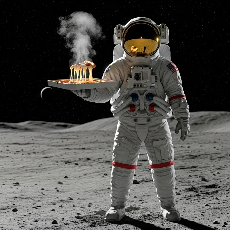 Astronaut with Pizza on Moon | 4K Ultra Realistic Scene