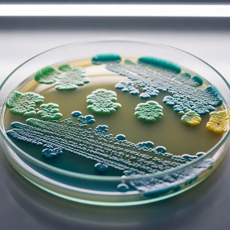 Vibrant Microbial Colonies in Petri Dish - Detailed Scene