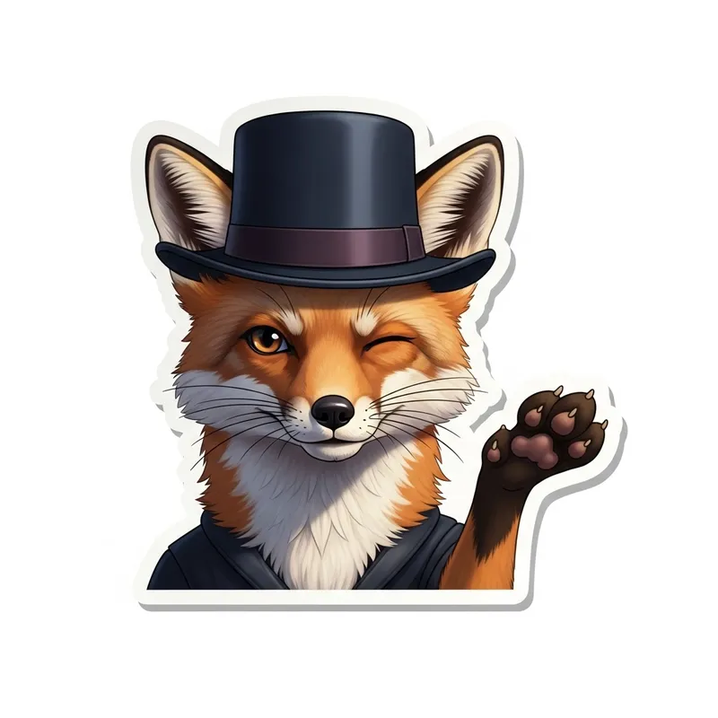 Charming Female Fox in Fedora Hat | Nostalgic Sticker Style