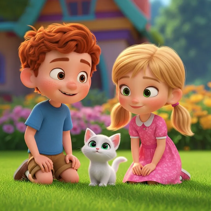 Disney Pixar Style: Redhead Boy & Blonde Girl Disney Pixar Style: Redhead Boy & Blonde Girl