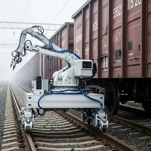 Advanced Robotic Device Inspecting Cast Parts at Railway Station