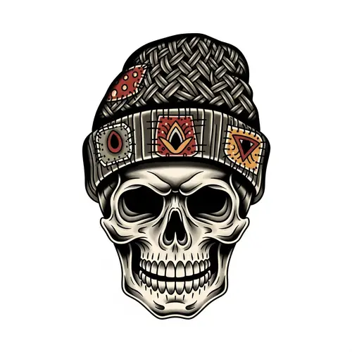 Smiling Skull with Beanie - American Traditional Tattoo